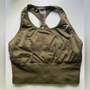 Gymshark Energy Seamless Crop Top Sports Bra Khaki Green Size Medium